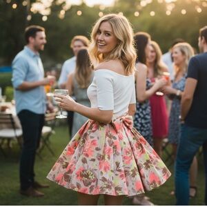 New Bebe Multicolor Spring Floral Midi Skirt with Bow in the Back